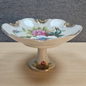 VTG Ardalt Lenwile China Compote: Hand-Painted Floral Porcelain Pedestal Bowl